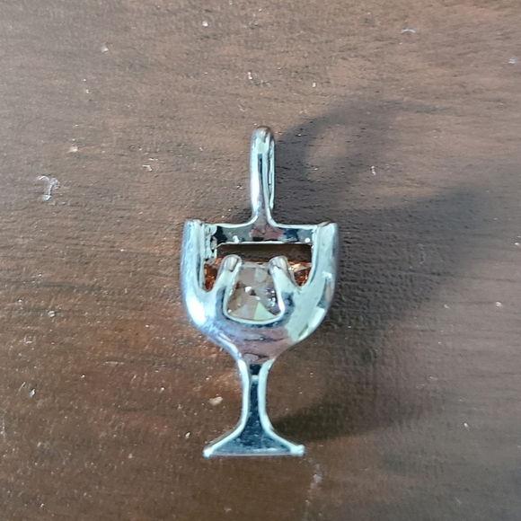 Silver Tone Wine Glass Pendant - Picture 2 of 2